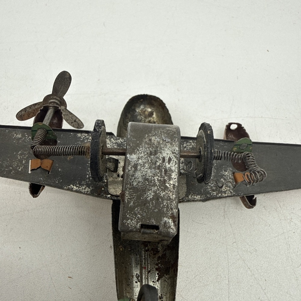 Vintage Japan Tin Litho Toy Airplane Wind Up Mechanism Missing 1 Propeller - Picture 9 of 10
